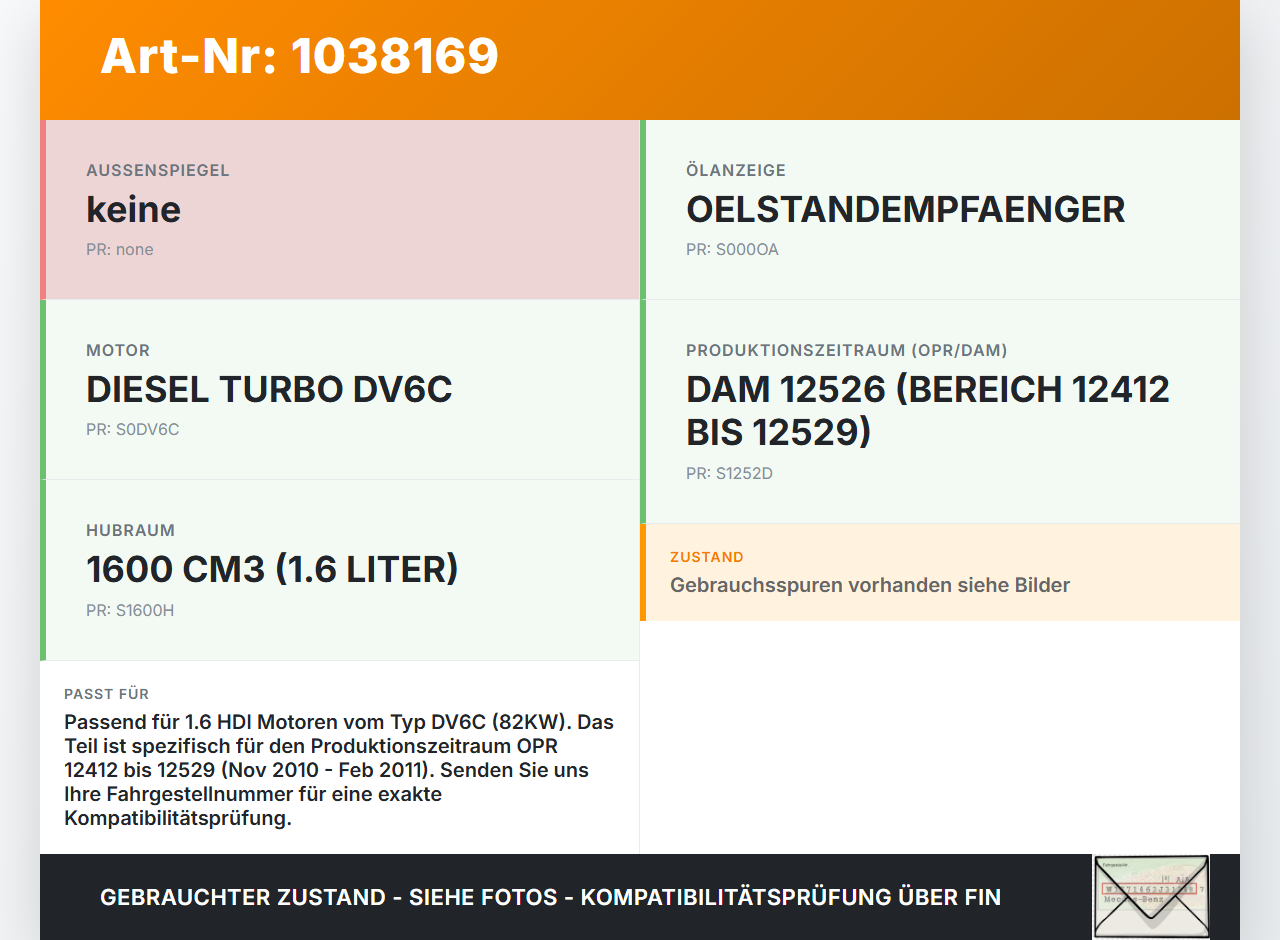 Peugeot Partner Tepee 08-12 HDI 1,6 82KW DV6C Ölmessstab Öl Stab Peugeot Partner Tepee 08-12 07.06.2011 1174H1 gebraucht Vorschau 3