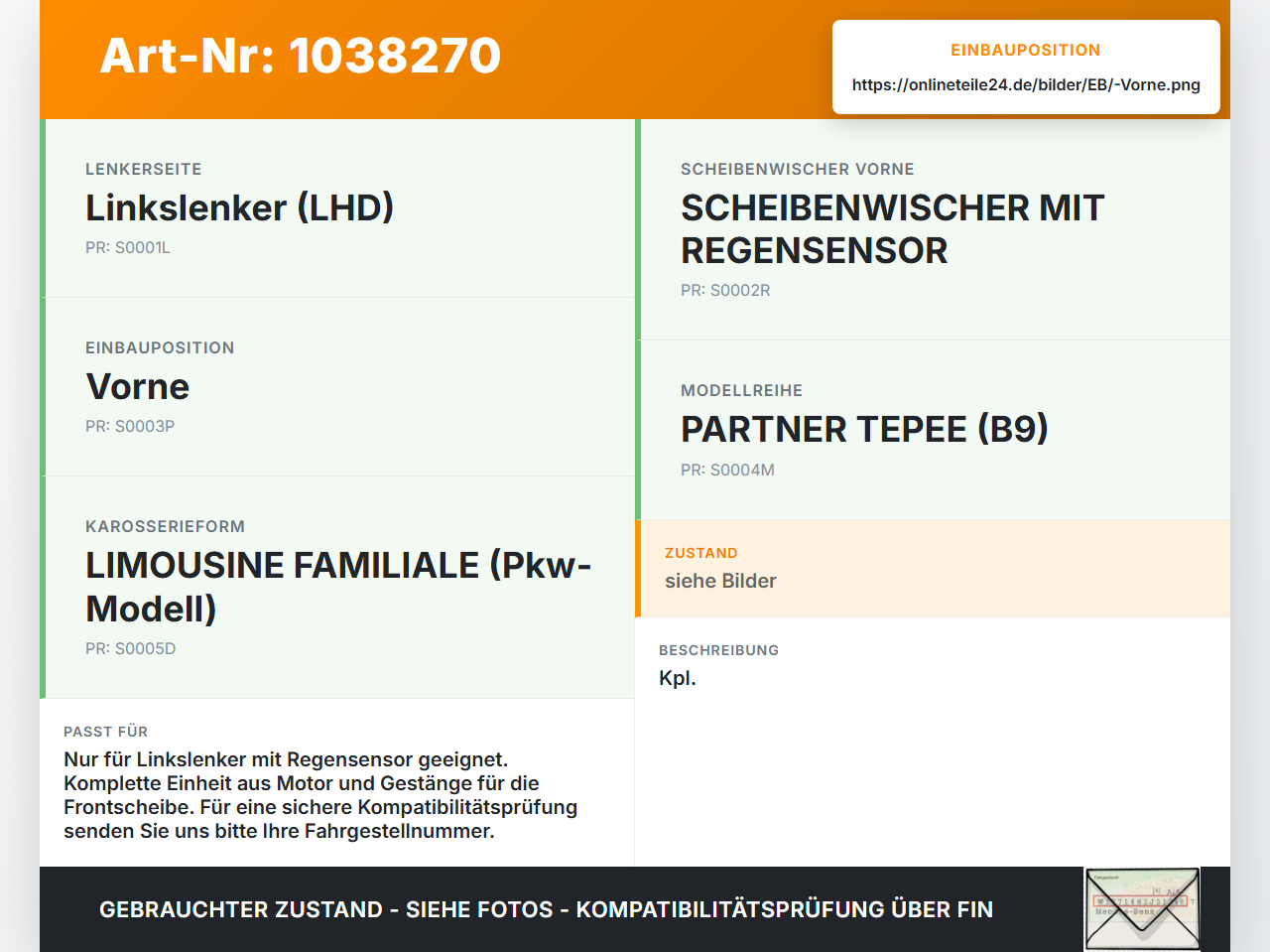 Peugeot Partner Tepee 08-12 Scheibenwischermotor Wischermotor m. Gestänge Vorne Peugeot Partner Tepee 08-12... Vorschau 3