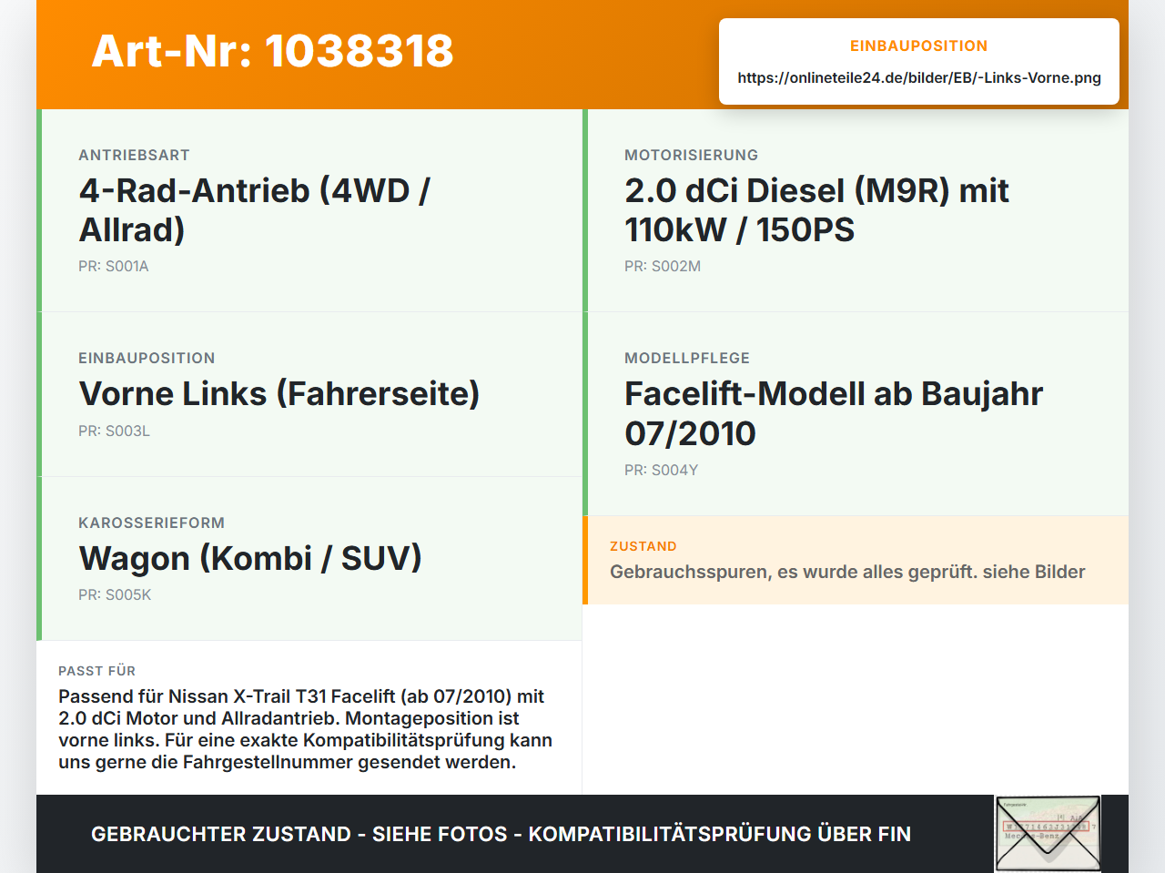 Nissan X-Trail T31 10-14 dCi 2,0 Achsschenkel Radnabe Links Vorne Nissan X-Trail T31 10-14 21.09.2011 40015JG000... Vorschau 3