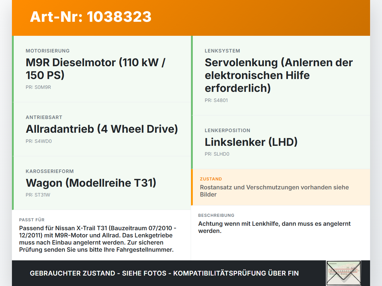 Nissan X-Trail T31 10-14 Lenkgetriebe Servolenkung Nissan X-Trail T31 10-14 21.09.2011 48001JM00A gebraucht Vorschau 3