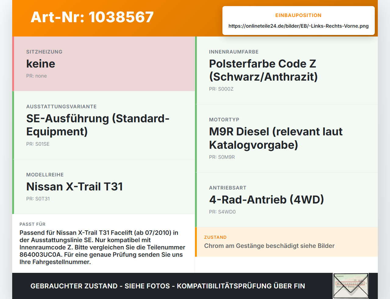Nissan X-Trail T31 10-14 Kopfstütze für Fahrer Sitz Rechts oder Links Vorne Nissan X-Trail T31 10-14 21.09.2011... Vorschau 3