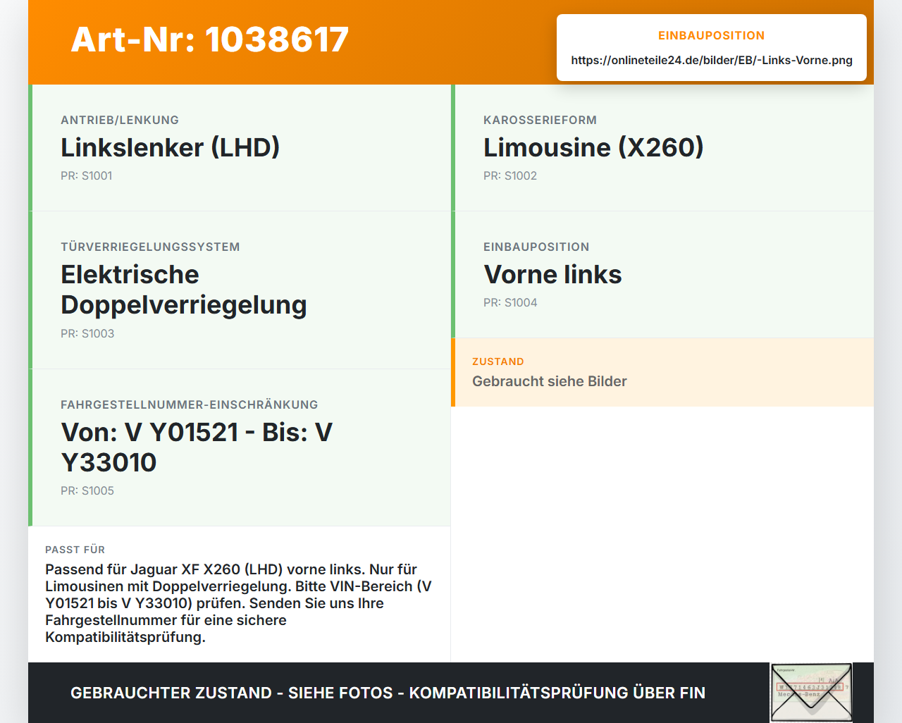 Jaguar XF X260 15-20 Lim Fensterhebermotor mit Fensterheber Links Vorne Jaguar XF X260 15-20 20.06.2017 T2H19054... Vorschau 3