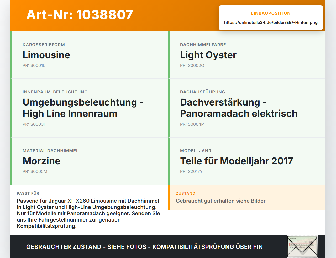 Jaguar XF X260 15-20 Innenleuchte Leseleuchte Hinten Dachhimmel Jaguar XF X260 15-20 20.06.2017 T2J2347LKP... Vorschau 3