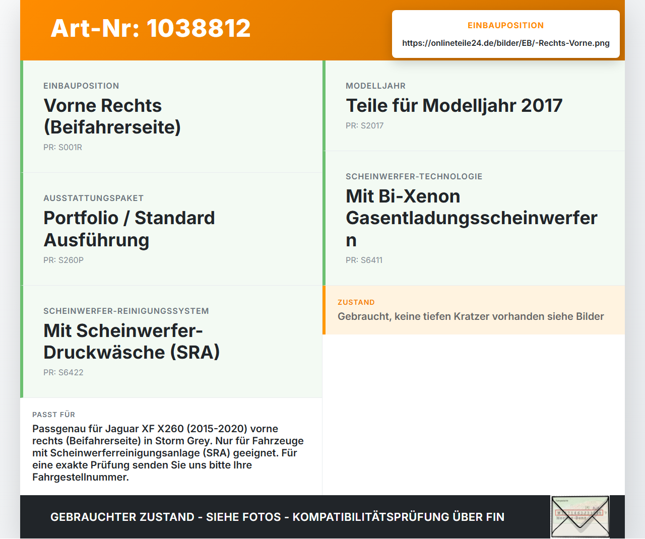 Jaguar XF X260 15-20 Abdeckung Waschdüse SRA Kappe Vorne Rechts Jaguar XF X260 15-20 20.06.2017 T2H14151... Vorschau 3