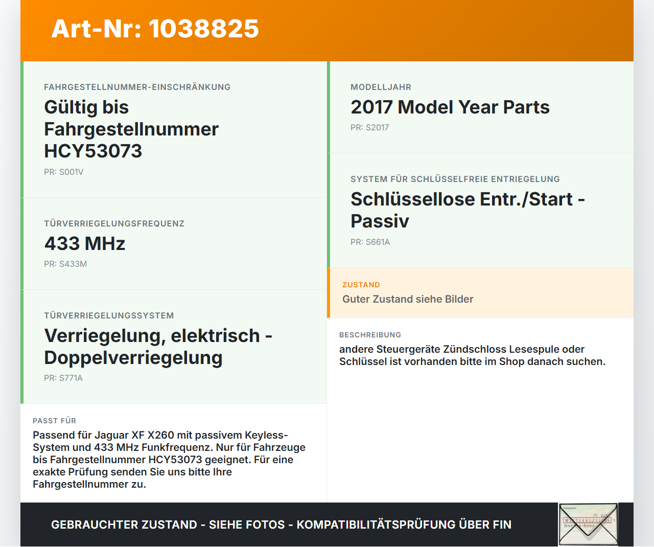 Jaguar XF X260 15-20 Steuergerät SG für Keyless Entry Jaguar XF X260 15-20 20.06.2017 C2D47464 FK72-19H440-BF... Vorschau 3