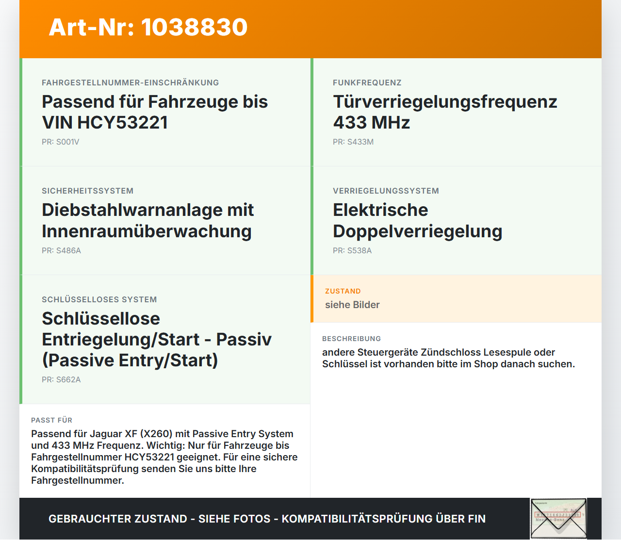 Jaguar XF X260 15-20 Funkempfänger RF Receiver Keyless Entry Modul Jaguar XF X260 15-20 20.06.2017 T2H13554... Vorschau 3