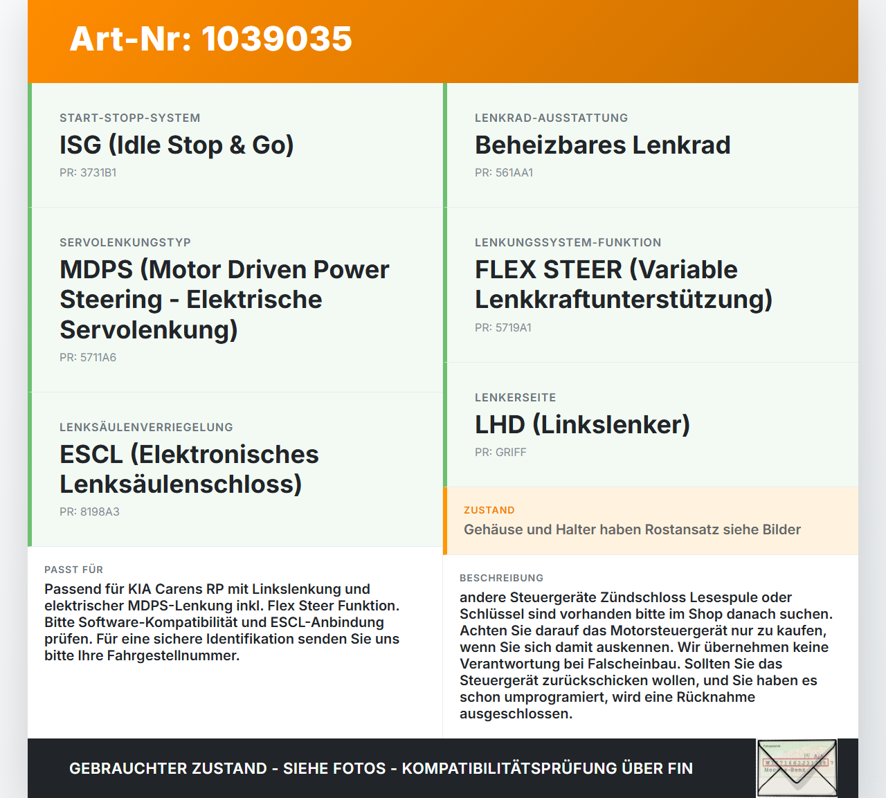 KIA Carens RP IV 13-19 CRDi 1,7 100KW Steuergerät Servolenkung Elektrisch MDPS EPS KIA Carens RP IV 13-19... Vorschau 3