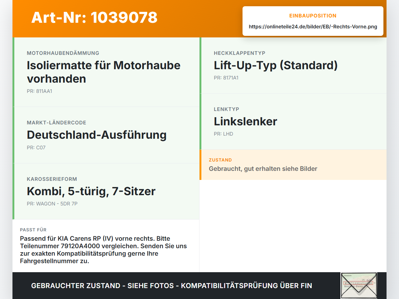 KIA Carens RP IV 13-19 Motorhaubenscharnier Scharnier Haube Vorne Rechts KIA Carens RP IV 13-19 29.08.2014... Vorschau 3