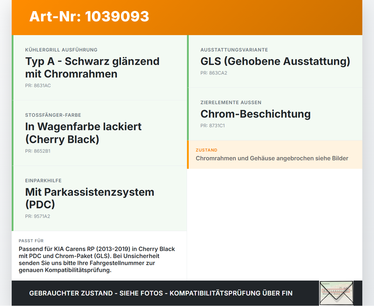 KIA Carens RP IV 13-19 Frontgrill Kühlergrill Grill mit Chromrahmen KIA Carens RP IV 13-19 29.08.2014 86350A4010... Vorschau 3