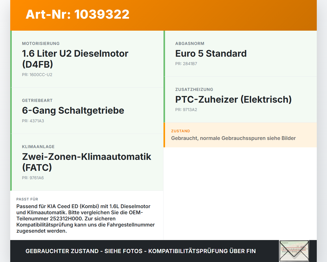 KIA Ceed ED 09-13 1,6 66KW Lüfter Ventilator f. Kühler KIA Ceed ED 09-13 31.10.2011 252312H000 gebraucht Vorschau 3