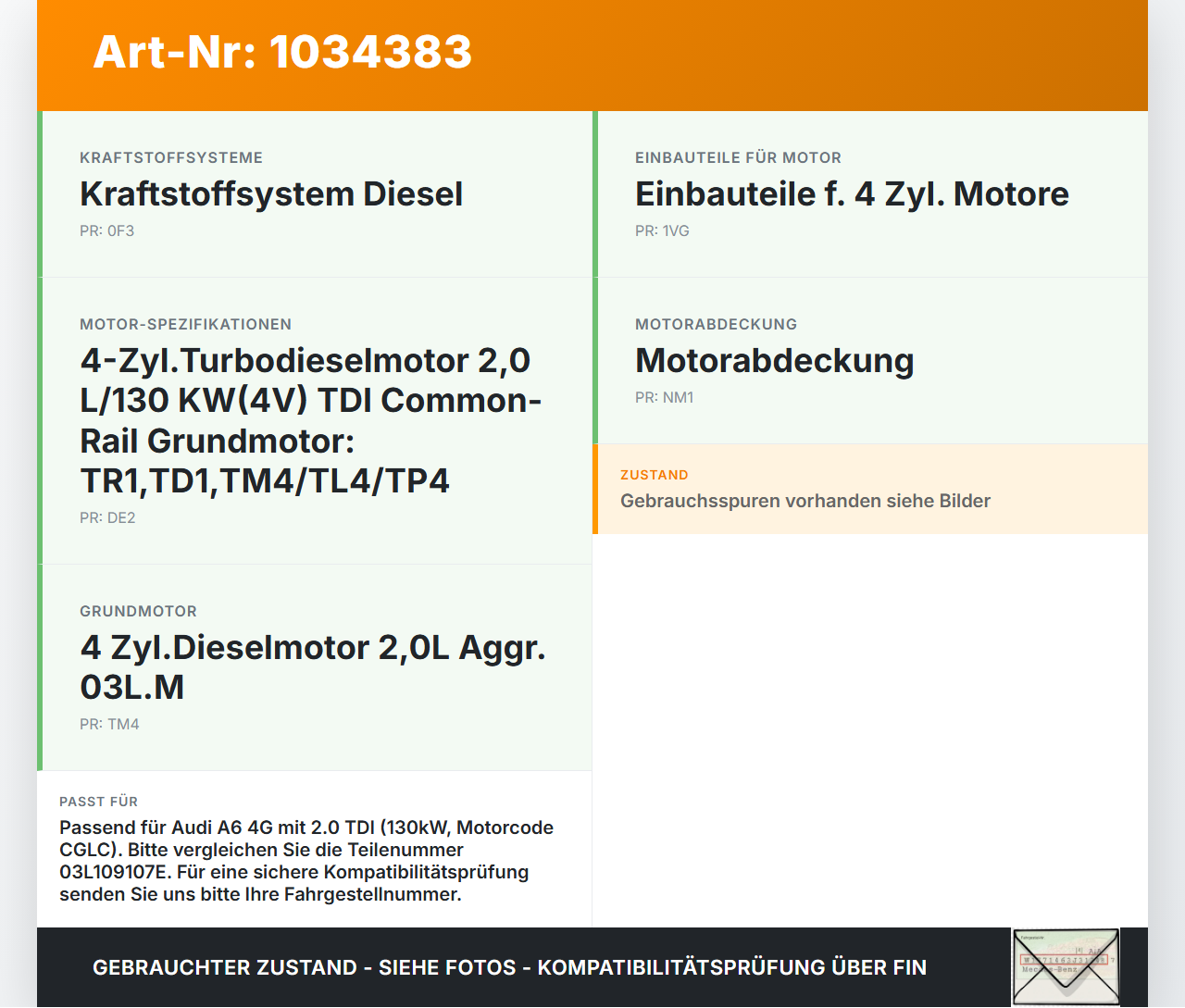 Audi A6 4G 11-14 TDI 2,0 130KW Verkleidung Abdeckung Zahnriemen Schutz Audi A6 4G 11-14 02.07.2013 03P109107... Vorschau 3