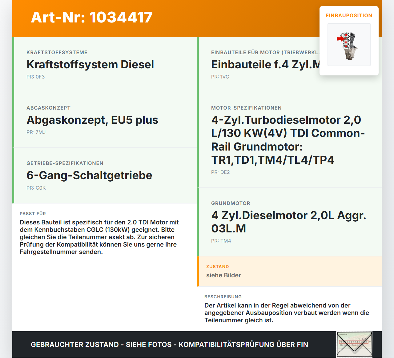 Audi A6 4G 11-14 TDI 2,0 130KW Kolben mit Pleuel Pos C Audi A6 4G 11-14 02.07.2013 03L107065S gebraucht Vorschau 3