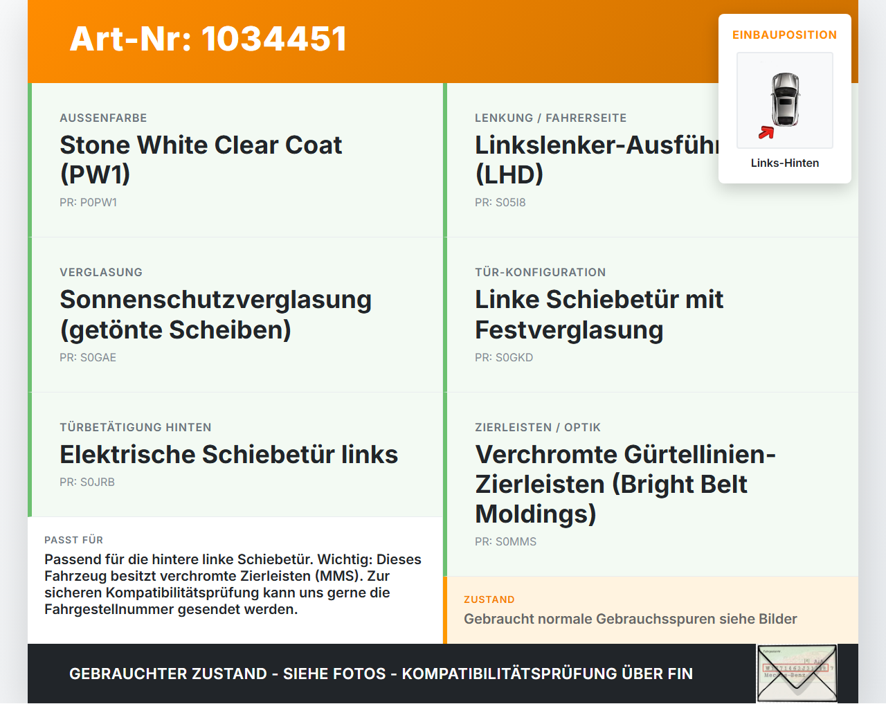 Chrysler Grand Voyager V 08-10 Leiste für Tür Scheibendichtung Links Hinten Chrysler Grand Voyager V 08-10... Vorschau 3