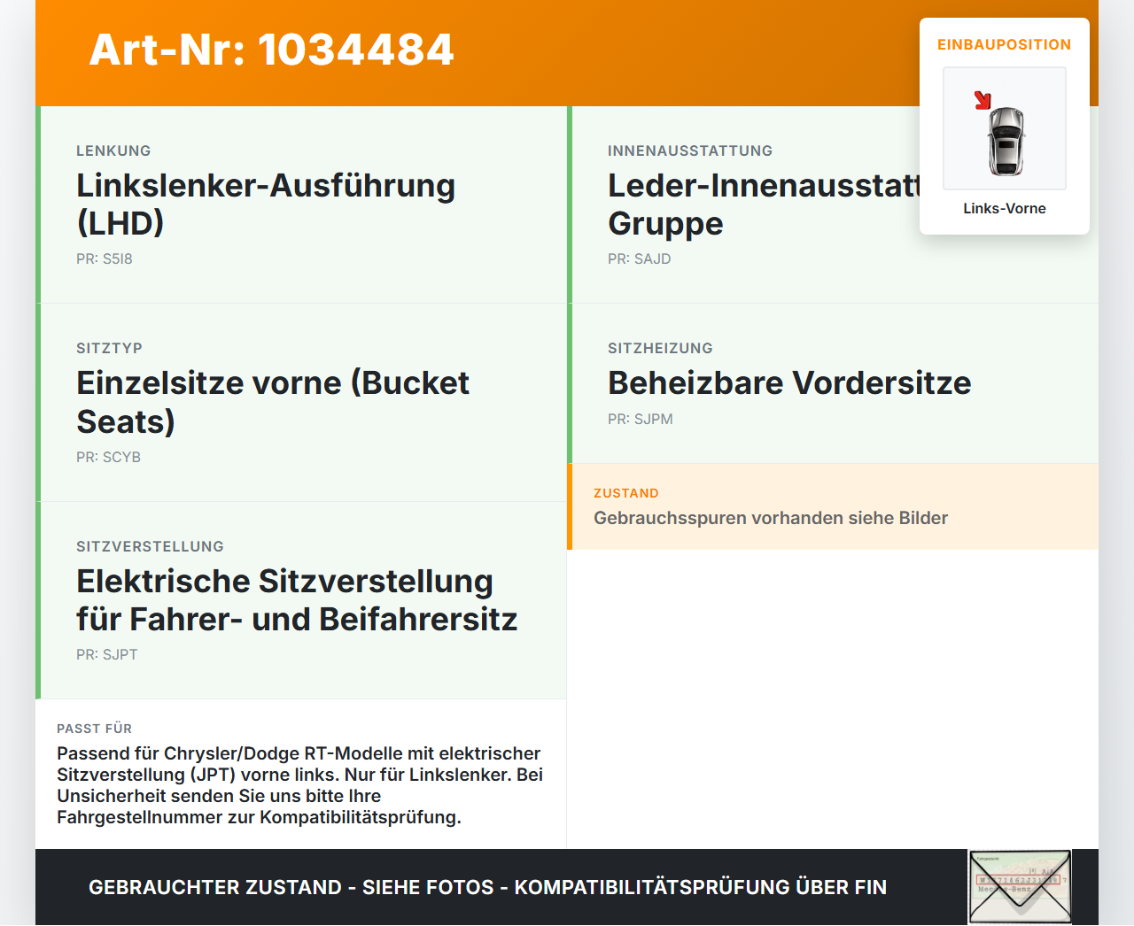 Chrysler Grand Voyager V 08-10 Stellmotor für Elektr. Sitzverstellung Links Vorne Chrysler Grand Voyager V 08-10... Vorschau 3