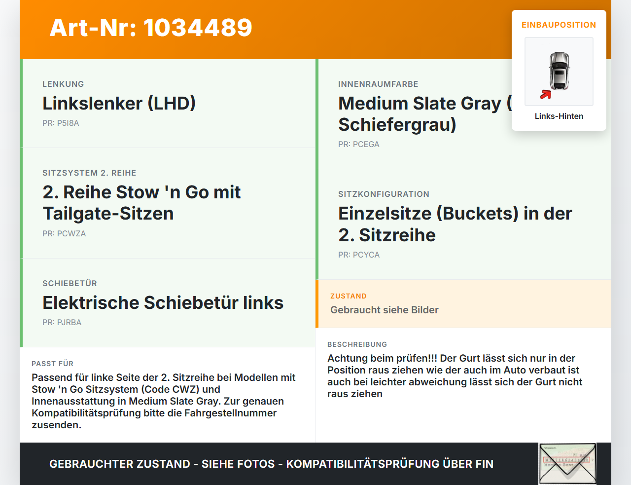 Chrysler Grand Voyager V 08-10 Gurt Sicherheitsgurt Links Hinten 2te Reihe Chrysler Grand Voyager V 08-10... Vorschau 3