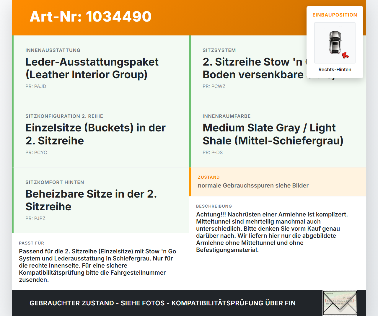 Chrysler Grand Voyager V 08-10 Armlehne Mittelarmlehne Auflage Innenseite Rechts Hinten Chrysler Grand Voyager V... Vorschau 3