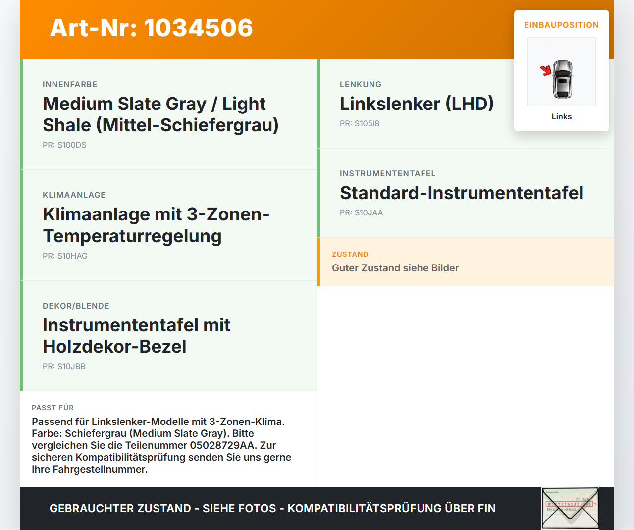 Chrysler Grand Voyager V 08-10 Luftdusche Luftdüse Links Mitte Chrysler Grand Voyager V 08-10 01.01.2008 05028729AA... Vorschau 3