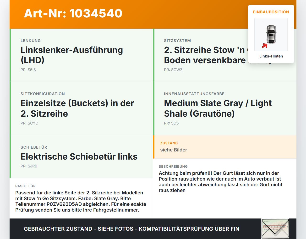 Chrysler Grand Voyager V 08-10 Gurt Sicherheitsgurt Links Hinten 2te Reihe Chrysler Grand Voyager V 08-10... Vorschau 3