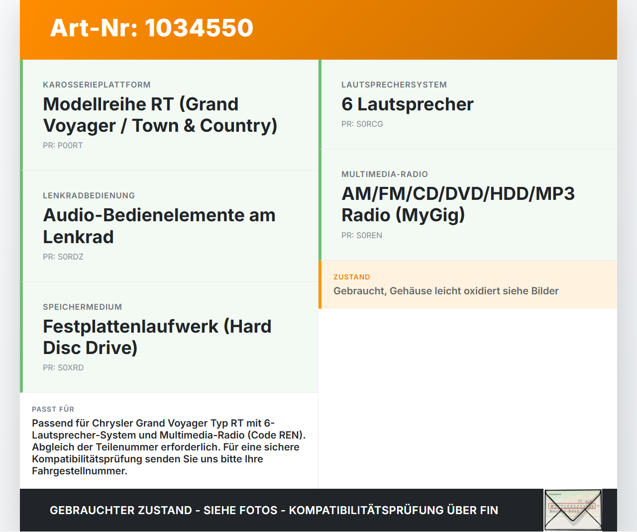 Chrysler Grand Voyager V 08-10 Verstärker Endstufe für Soundsystem Chrysler Grand Voyager V 08-10 01.01.2008 gebraucht Vorschau 3