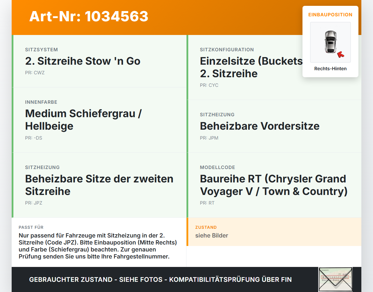Chrysler Grand Voyager V 08-10 Schalter Regler für Sitzheizung Rechts Hinten mittlere Reihe Chrysler Grand Voyager... Vorschau 3