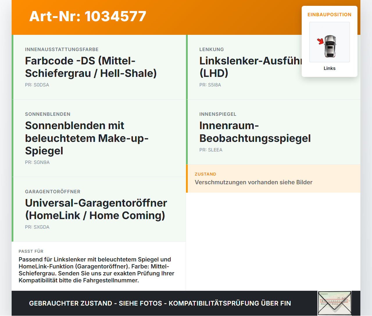 Chrysler Grand Voyager V 08-10 Sonnenblende Links für Fahrer Home Comming Chrysler Grand Voyager V 08-10 01.01.2008... Vorschau 3