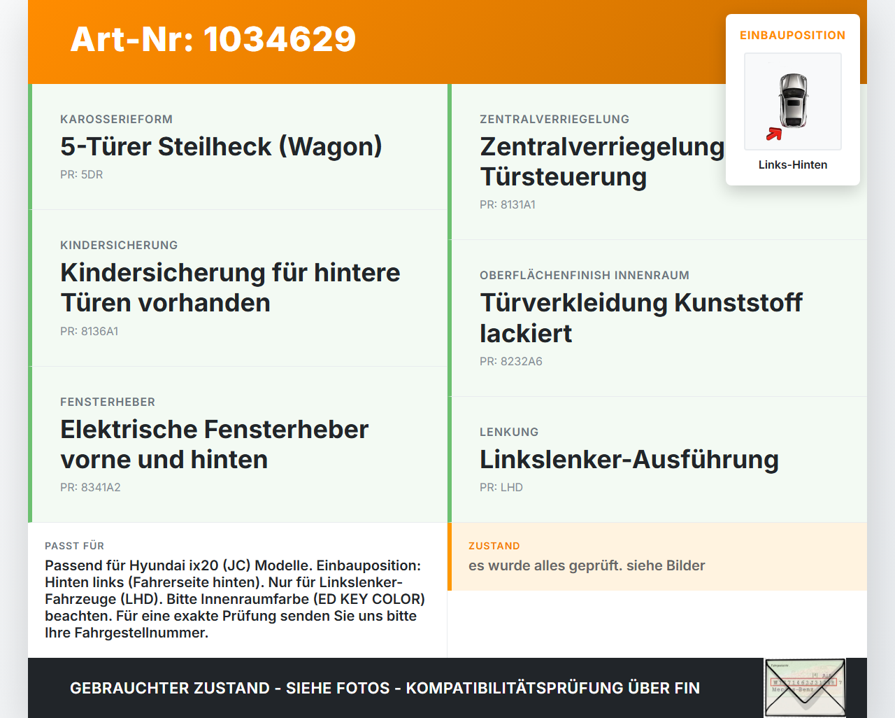 Hyundai IX20 JC 10-15 Türgriff Griffmuschel Griff Innen Links Hinten Hyundai IX20 JC 10-15 21.02.2014 gebraucht Vorschau 3