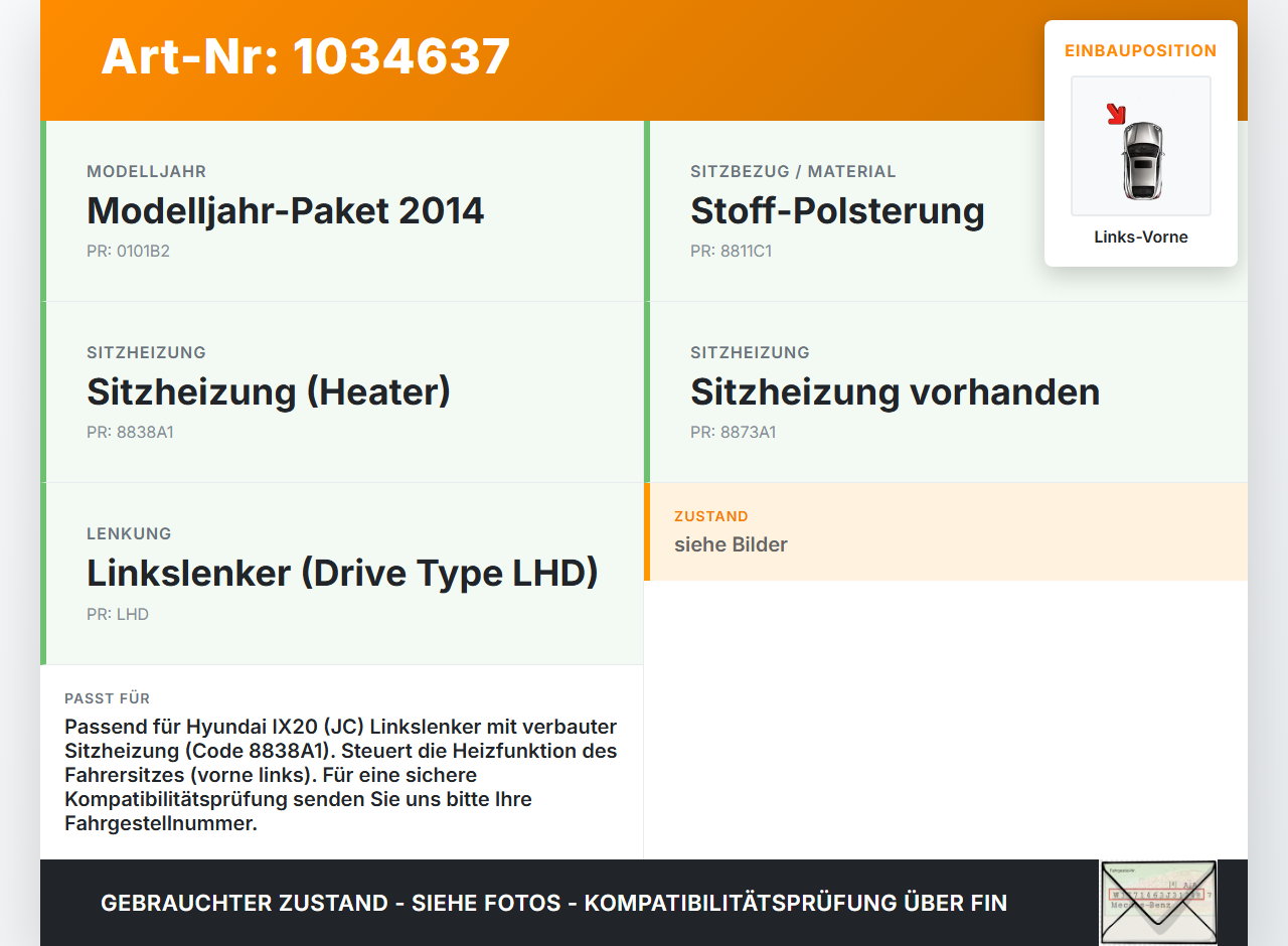 Hyundai IX20 JC 10-15 Steuergerät SG ECU für Sitzheizung Fahrer Sitz Links Vorne Hyundai IX20 JC 10-15 21.02.2014... Vorschau 3