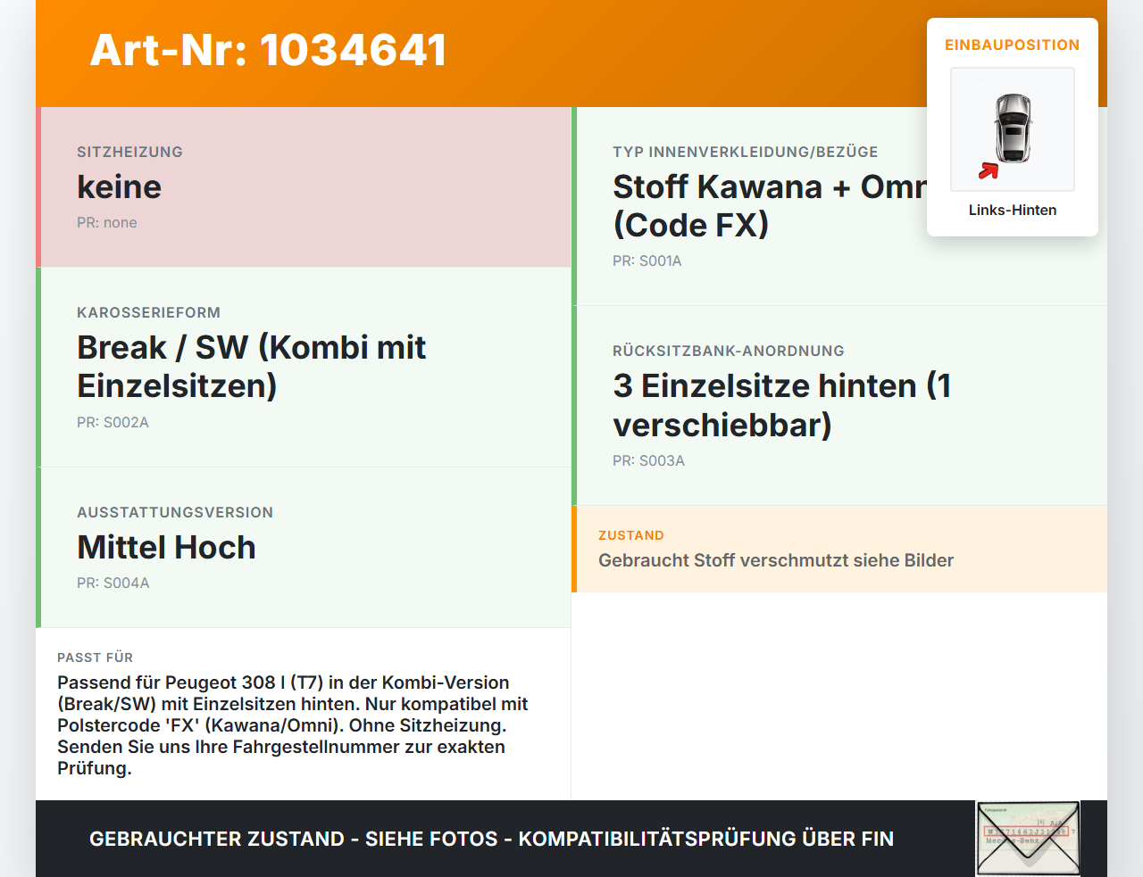 Peugeot 308 I T7 07-11 Sitz Links Hinten Peugeot 308 I T7 07-11 30.09.2008 gebraucht Vorschau 3