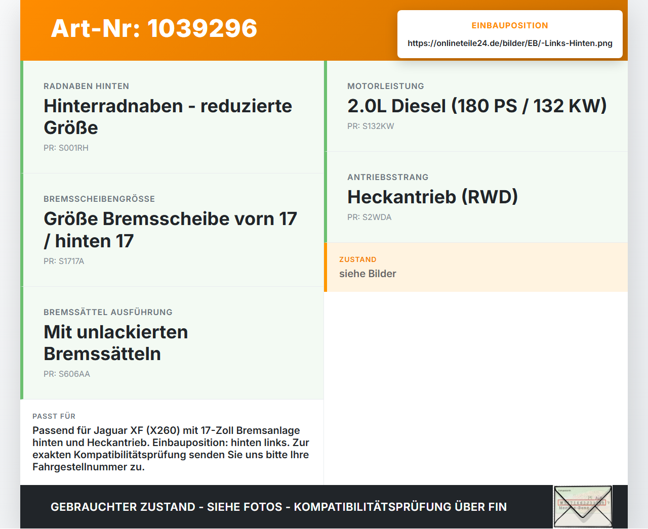 Jaguar XF X260 15-20 2,0d 132KW Stellmotor Parkbremse Bremssattel Hinten Links Jaguar XF X260 15-20 20.06.2017... Vorschau 3