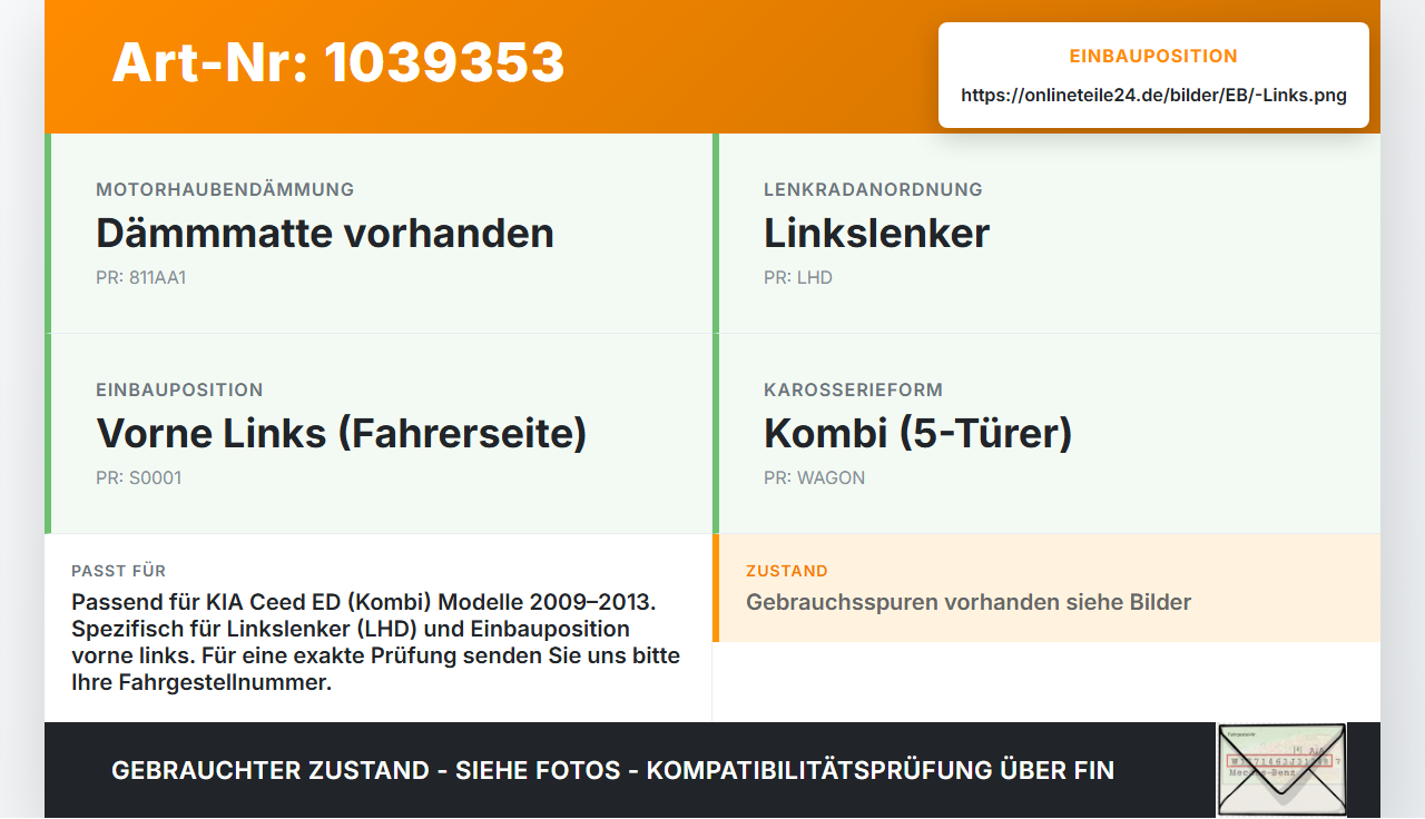 KIA Ceed ED 09-13 Kombi Scharnier Motorhaube Motorhaubenscharnier Links KIA Ceed ED 09-13 31.10.2011 791101H000... Vorschau 3