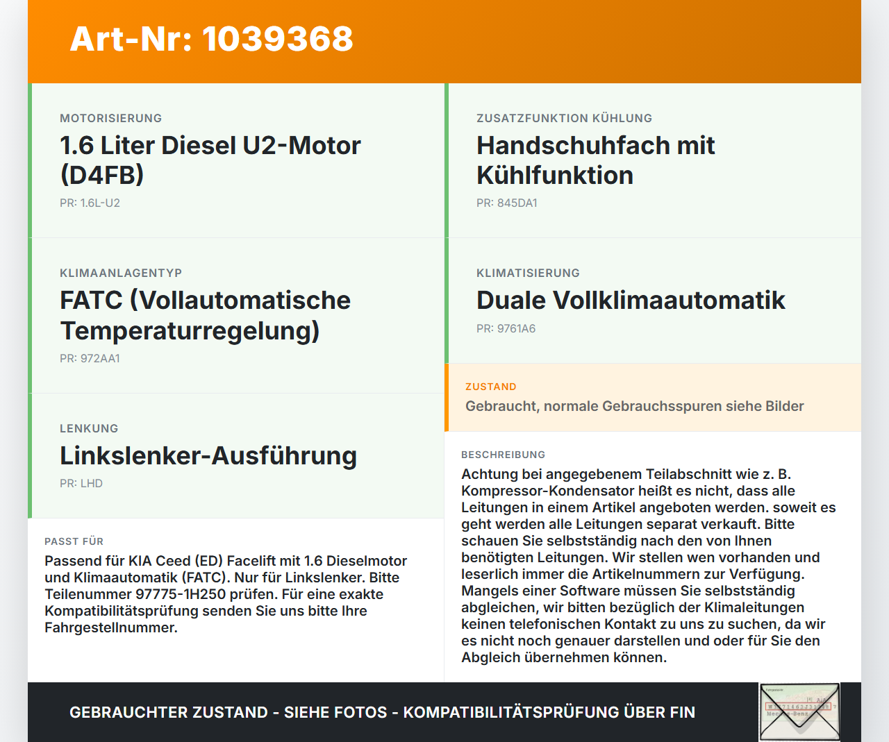 KIA Ceed ED 09-13 1,6 66KW Klimaschlauch Klimaleitung KIA Ceed ED 09-13 31.10.2011 977751H250 97775-1H250 gebraucht Vorschau 3