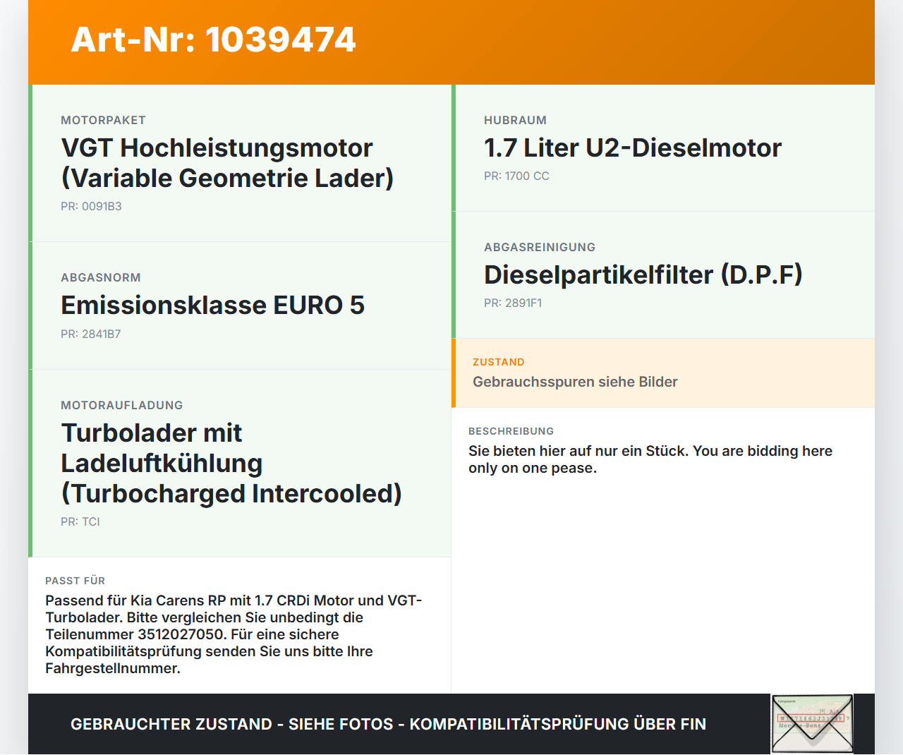 KIA Carens RP IV 13-19 CRDi 1,7 100KW Magnetventil Druckwandler KIA Carens RP IV 13-19 29.08.2014 3512027050 gebraucht Vorschau 3