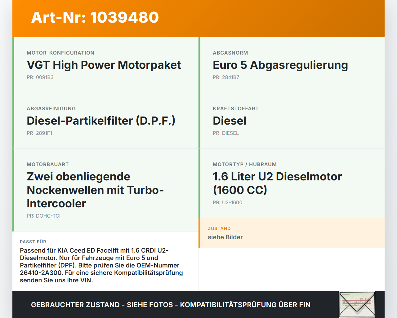 KIA Ceed ED 09-13 1,6 66KW Ölkühler KIA Ceed ED 09-13 31.10.2011 264102A300 26410-2A300 110519-0004-V2 gebraucht Vorschau 3