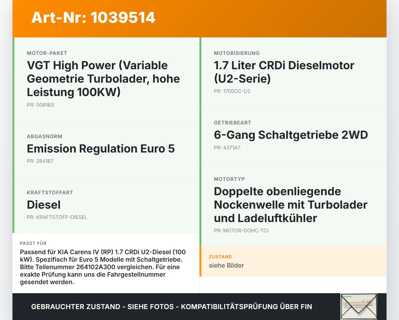 KIA Carens RP IV 13-19 CRDi 1,7 100KW Ölkühler KIA Carens RP IV 13-19 29.08.2014 264102A300 26410-2A300... Vorschau 3