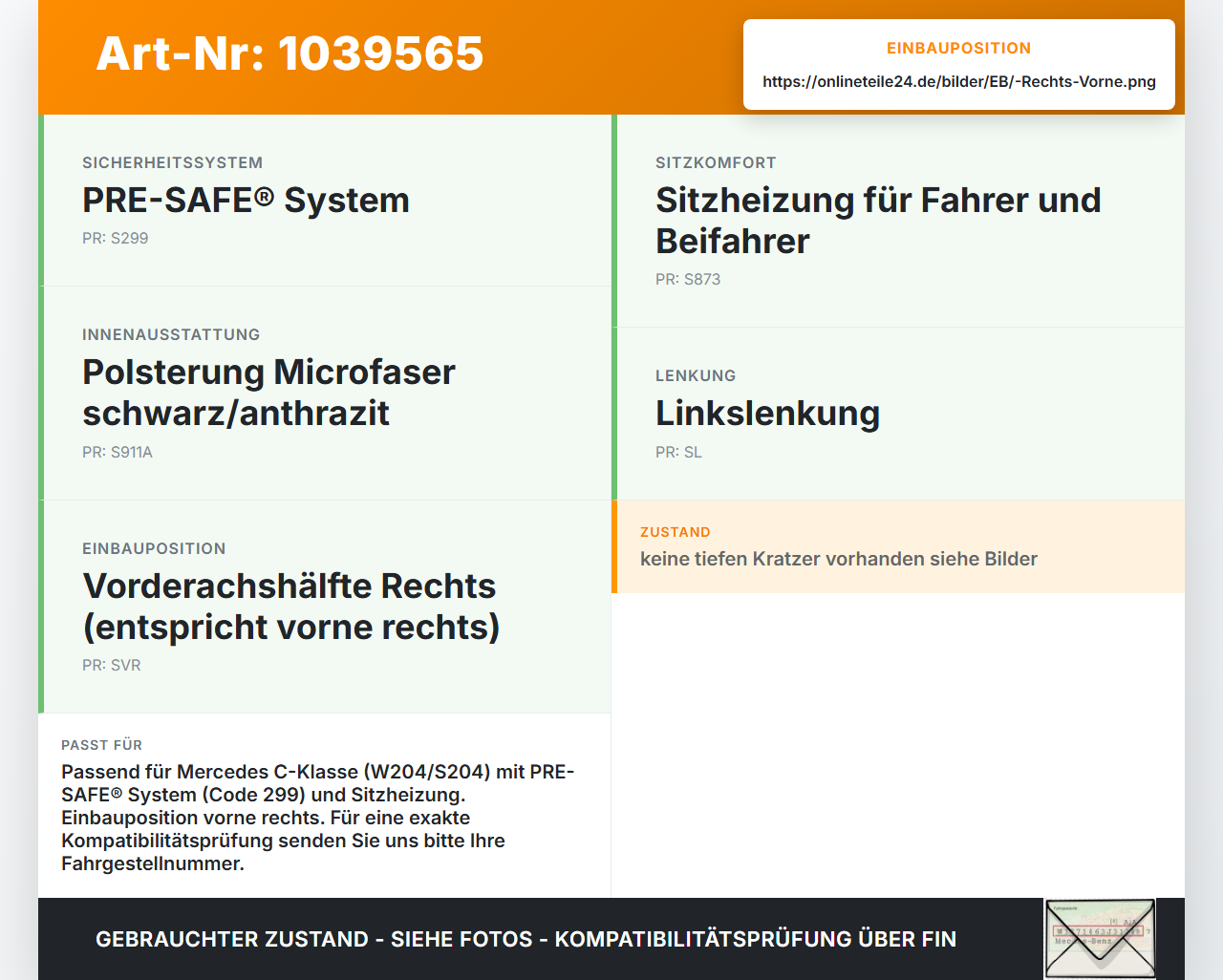 Mercedes W204 S204 C250 07-14 Kombi Gurtschloss Rechts Vorne Mercedes W204 S204 C250 07-14 29.08.2013 A2048602469... Vorschau 3