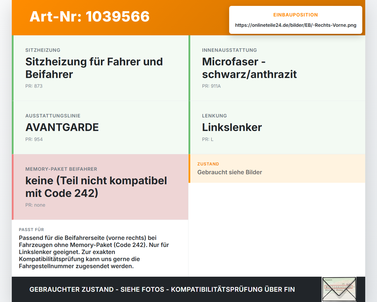 Mercedes W204 S204 C250 07-14 Sitzverstellung Schalter Rechts Vorne Mercedes W204 S204 C250 07-14 29.08.2013... Vorschau 3