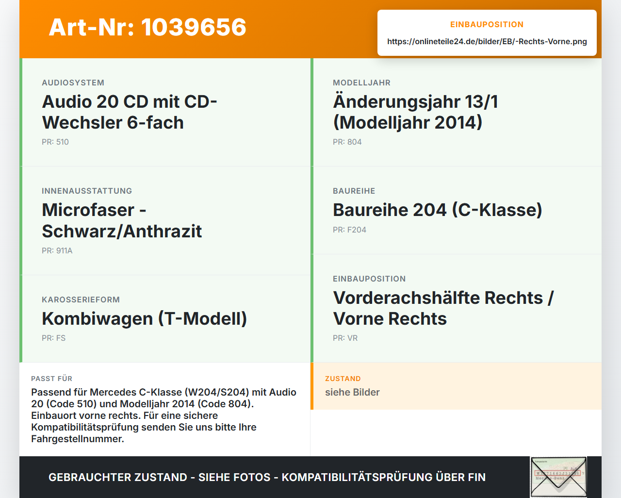 Mercedes W204 S204 C250 07-14 Lautsprecher Rechts Vorne Mercedes W204 S204 C250 07-14 29.08.2013 A2049062401... Vorschau 3