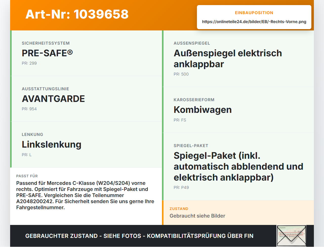 Mercedes W204 S204 C250 07-14 Kombi Fensterhebermotor Rechts Vorne Mercedes W204 S204 C250 07-14 29.08.2013... Vorschau 3