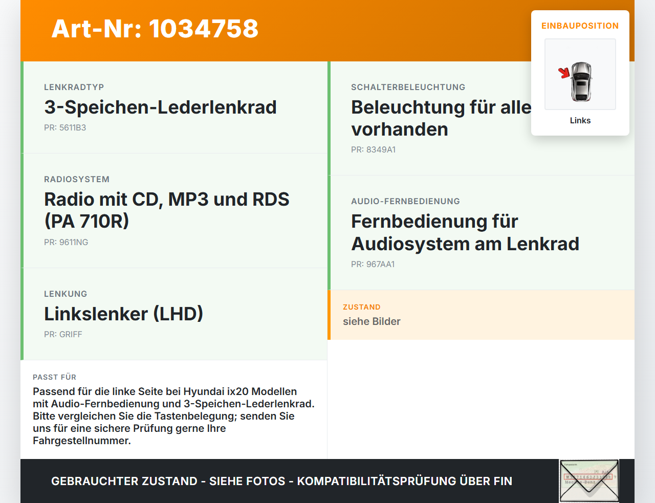 Hyundai IX20 JC 10-15 Lenkradschalter Multifunktionstasten Schalter für Lenkrad Links Hyundai IX20 JC 10-15... Vorschau 3