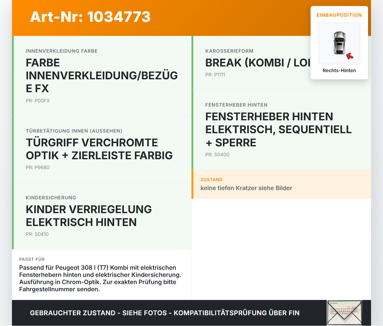 Peugeot 308 I T7 07-11 Kombi Griff Griffmuschel Türgriff Innen Rechts Hinten Peugeot 308 I T7 07-11 30.09.2008... Vorschau 3