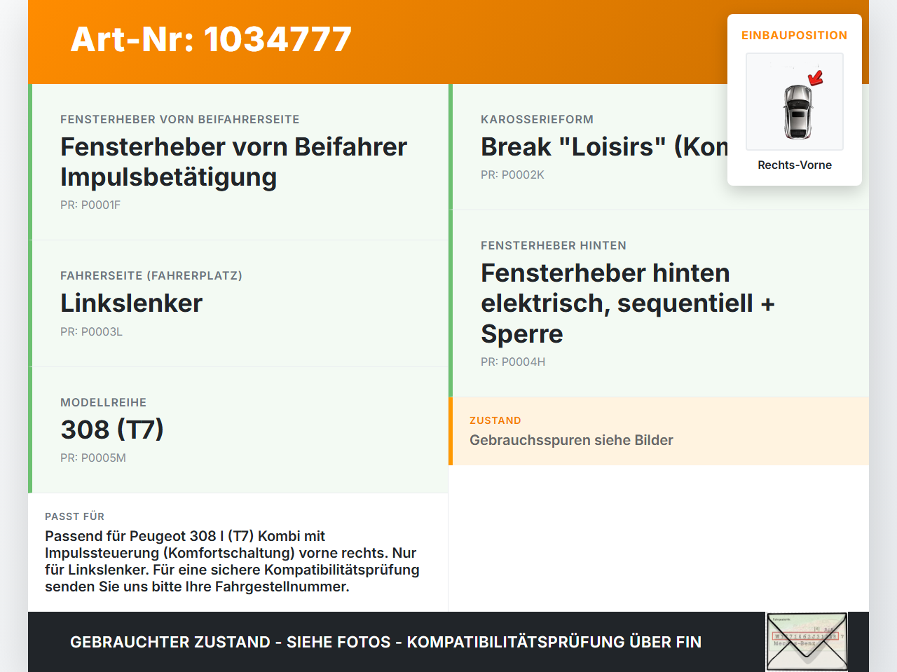 Peugeot 308 I T7 07-11 Kombi Fensterhebermotor mit Fensterheber Rechts Vorne Peugeot 308 I T7 07-11 30.09.2008... Vorschau 3