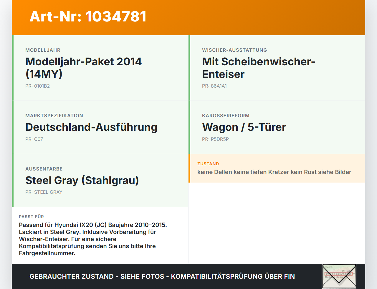 Hyundai IX20 JC 10-15 Motorhaube Frontklappe Haube ZAR Hyundai IX20 JC 10-15 21.02.2014 gebraucht Vorschau 3