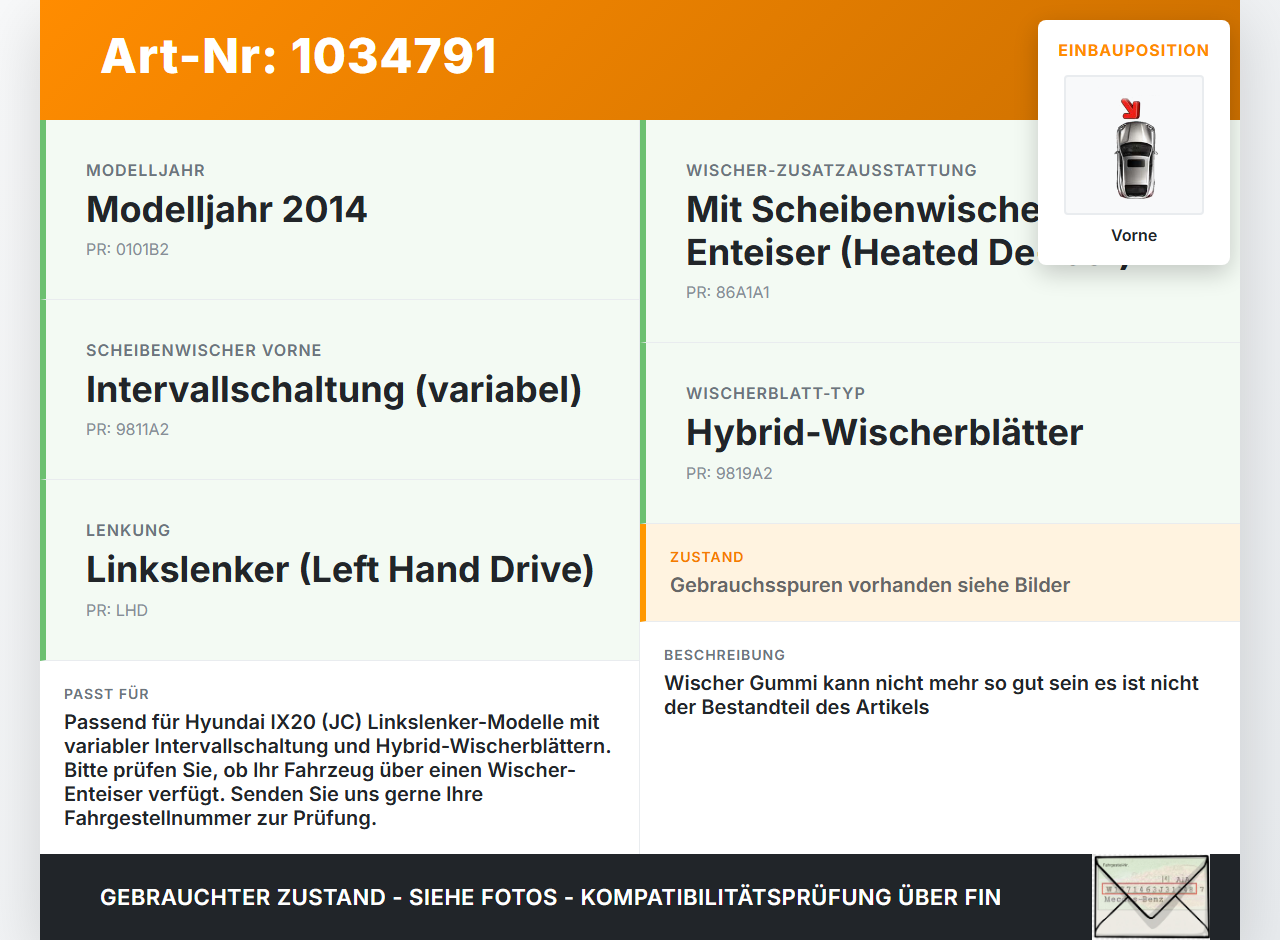Hyundai IX20 JC 10-15 2x Scheibenwischer Wischarm Vorne Hyundai IX20 JC 10-15 21.02.2014 gebraucht Vorschau 3