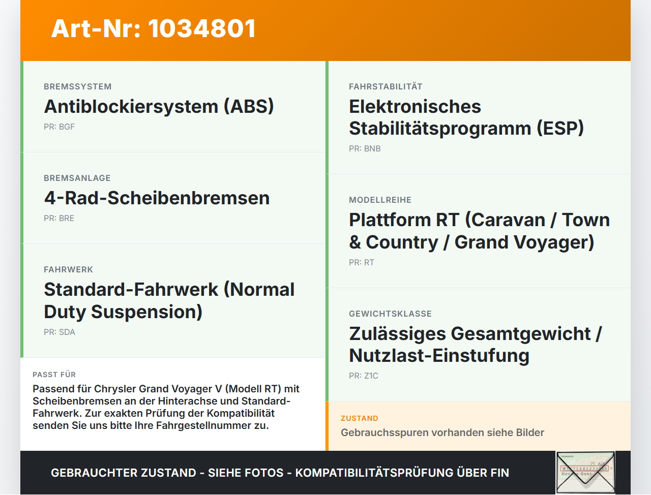 Chrysler Grand Voyager V 08-10 Hinterachse Achse m. Scheibenbremse Chrysler Grand Voyager V 08-10 01.01.2008 gebraucht Vorschau 3
