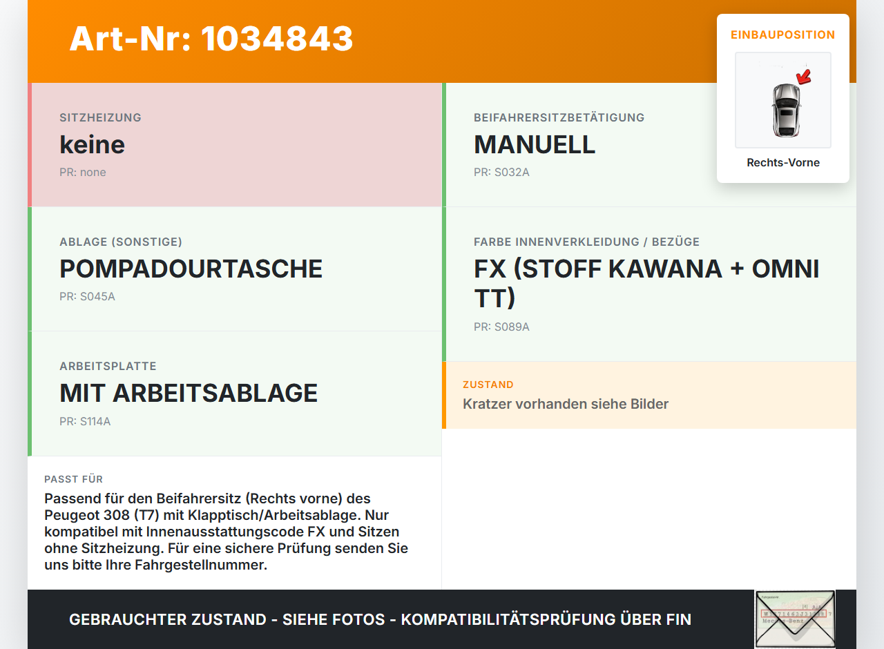 Peugeot 308 I T7 07-11 Kombi Blende Innen Rückenteil für Beifahrer Sitz Rechts Vorne mit Tischchen Peugeot 308 I T7... Vorschau 3