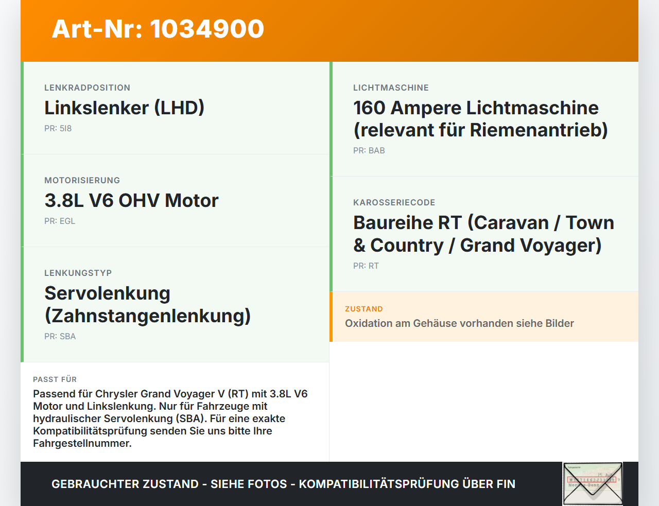 Chrysler Grand Voyager V 08-10 3,8 142KW Servopumpe Hydraulikpumpe für Lenkung Chrysler Grand Voyager V 08-10... Vorschau 3