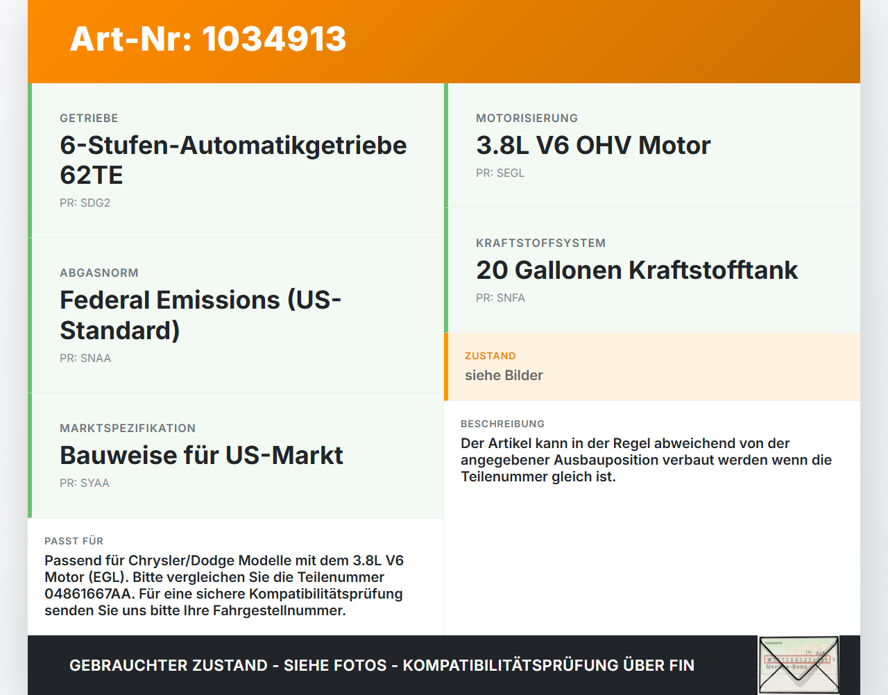Chrysler Grand Voyager V 08-10 3,8 142KW Injektor Einspritzdüse Zyl.5 Chrysler Grand Voyager V 08-10 01.01.2008... Vorschau 3