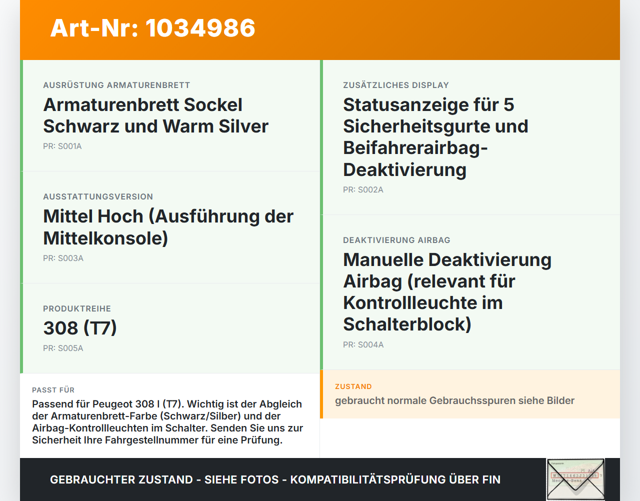 Peugeot 308 I T7 07-11 Warnblinkschalter Schalter Peugeot 308 I T7 07-11 30.09.2008 9659215177 03069010 gebraucht Vorschau 3