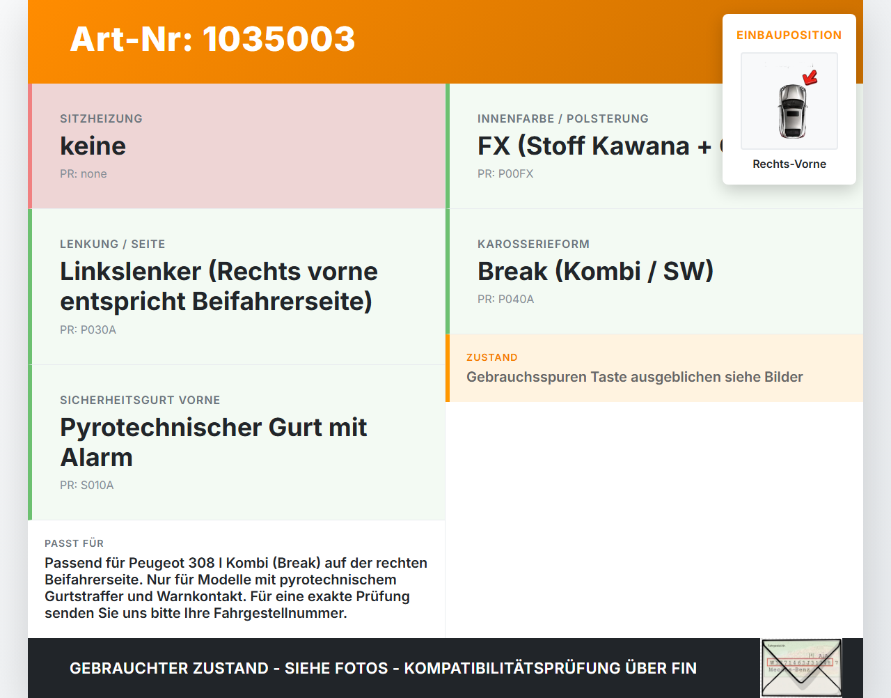 Peugeot 308 I T7 07-11 Kombi Gurtschloss Rechts Vorne Peugeot 308 I T7 07-11 30.09.2008 8046363 gebraucht Vorschau 3
