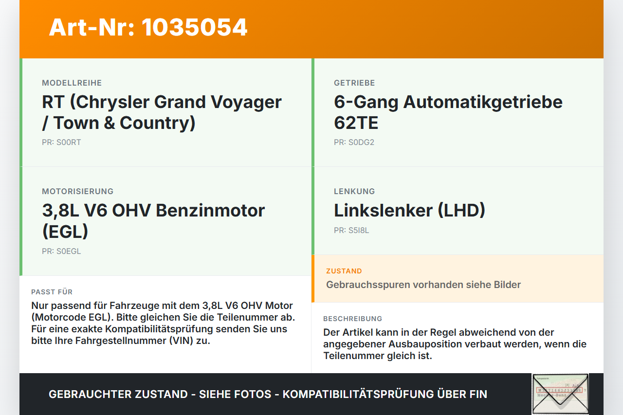 Chrysler Grand Voyager V 08-10 3,8  EGL Kolben mit Pleuel Pos C Chrysler Grand Voyager V 08-10 01.01.2008 gebraucht Vorschau 3